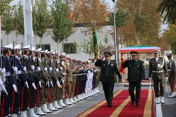 Chinese Defense Minister Chang Wanquan (3rd R Front) and Iranian Defense Minister Hossein Dehqan (2nd R Front) inspect guards of honor in Iran's capital Tehran, Nov. 14, 2016. (Photo: Xinhua/Mu Dong) Chinese Defense Minister Chang Wanquan (3rd R Front) and Iranian Defense Minister Hossein Dehqan (2nd R Front) inspect guards of honor in Iran's capital Tehran, Nov. 14, 2016. (Photo: Xinhua/Mu Dong)