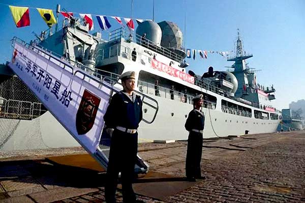 The People's Liberation Army Navy holds a ceremony to celebrate the commissioning of the CNS Kaiyangxing on Tuesday. Photo provided To China Daily The People's Liberation Army Navy holds a ceremony to celebrate the commissioning of the CNS Kaiyangxing on Tuesday. Photo provided To China Daily