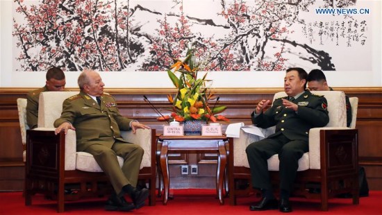 Fan Changlong (R), vice chairman of the Central Military Commission, meets with Cuban Minister of the Revolutionary Armed Forces Leopoldo Cintra Frias in Beijing, capital of China, March 28, 2017. (Xinhua/Liu Fang) Fan Changlong (R), vice chairman of the Central Military Commission, meets with Cuban Minister of the Revolutionary Armed Forces Leopoldo Cintra Frias in Beijing, capital of China, March 28, 2017. (Xinhua/Liu Fang)