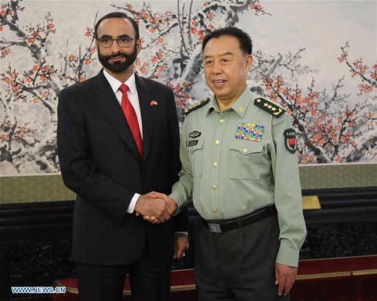 Fan Changlong (R), vice chairman of China's Central Military Commission, meets with Minister of State for Defense of the United Arab Emirates Mohammed Al-Bowardi in Beijing, capital of China, May 17, 2017. (Xinhua/Liu Fang) Fan Changlong (R), vice chairman of China's Central Military Commission, meets with Minister of State for Defense of the United Arab Emirates Mohammed Al-Bowardi in Beijing, capital of China, May 17, 2017. (Xinhua/Liu Fang)