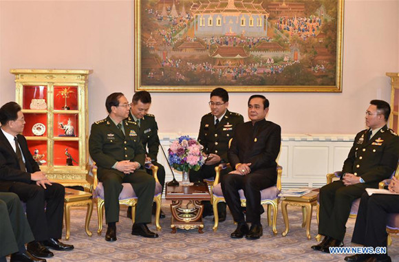 Thai Prime Minister Prayut Chan-o-cha (2nd R) meets with Fang Fenghui (2nd L), a member of China's Central Military Commission (CMC) and chief of the Joint Staff Department under the CMC, in Bangkok, capital of Thailand, on May 30, 2017. (Xinhua/Li Mangmang) Thai Prime Minister Prayut Chan-o-cha (2nd R) meets with Fang Fenghui (2nd L), a member of China's Central Military Commission (CMC) and chief of the Joint Staff Department under the CMC, in Bangkok, capital of Thailand, on May 30, 2017. (Xinhua/Li Mangmang)