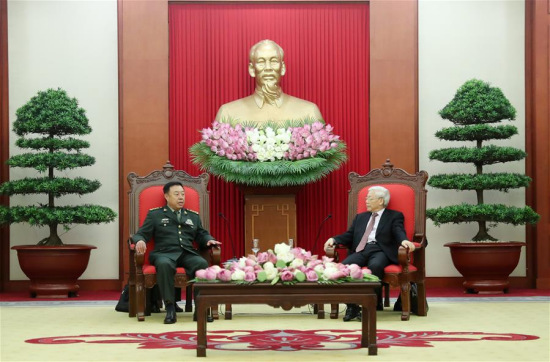 Fan Changlong (L), vice chairman of the Central Military Commission of China, meets with Nguyen Phu Trong, general secretary of the Central Committee of the Communist Party of Vietnam (CPV), in Hanoi, capital of Vietnam, June 18, 2017.(Xinhua/Li Xiaowei) Fan Changlong (L), vice chairman of the Central Military Commission of China, meets with Nguyen Phu Trong, general secretary of the Central Committee of the Communist Party of Vietnam (CPV), in Hanoi, capital of Vietnam, June 18, 2017.(Xinhua/Li Xiaowei)