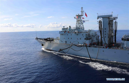 Chinese Navy's supply vessel Chaohu tries to replenish fuel for the destroyer Changchun (not in picture) in western Indian Ocean waters on Aug. 25, 2017. A Chinese naval formation consisting of the destroyer Changchun, guided-missile frigate Jingzhou and supply vessel Chaohu conducted a live-fire drill in the waters of the western Indian Ocean, military sources said Friday. (Xinhua/Xu Shouming) Chinese Navy's supply vessel Chaohu tries to replenish fuel for the destroyer Changchun (not in picture) in western Indian Ocean waters on Aug. 25, 2017. A Chinese naval formation consisting of the destroyer Changchun, guided-missile frigate Jingzhou and supply vessel Chaohu conducted a live-fire drill in the waters of the western Indian Ocean, military sources said Friday. (Xinhua/Xu Shouming)