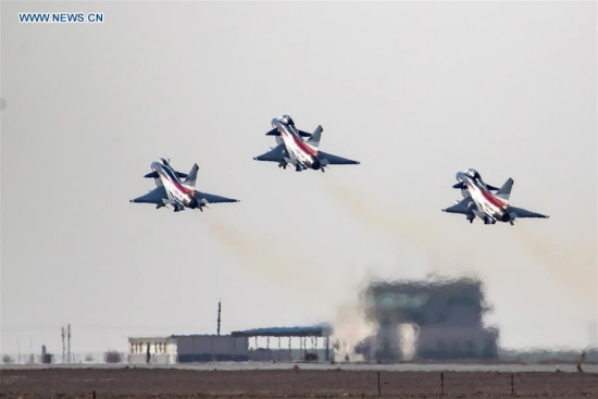 J-10 aerobatic fighter jets of the Chinese Air Force's August 1st Air Demonstration Team in China on November 5, 2017. /Photo via Xinhua J-10 aerobatic fighter jets of the Chinese Air Force's August 1st Air Demonstration Team in China on November 5, 2017. /Photo via Xinhua