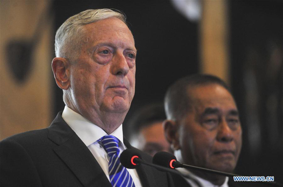 U.S. Defense Secretary James Mattis (L) stands with his Indonesian counterpart Ryamizard Ryacudu during a joint statement in Jakarta, Indonesia, Jan, 23. 2018.(Xinhua/Zulkarnain) U.S. Defense Secretary James Mattis (L) stands with his Indonesian counterpart Ryamizard Ryacudu during a joint statement in Jakarta, Indonesia, Jan, 23. 2018.(Xinhua/Zulkarnain)