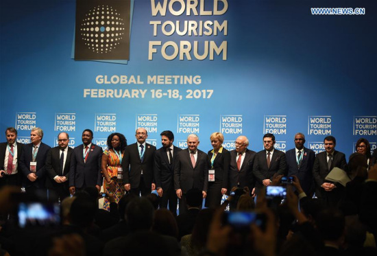 Delegates pose for a photograph at the World Tourism Forum Global Meeting in Istanbul, Turkey, on Feb. 16, 2017. (Xinhua/He Canling) Delegates pose for a photograph at the World Tourism Forum Global Meeting in Istanbul, Turkey, on Feb. 16, 2017. (Xinhua/He Canling)