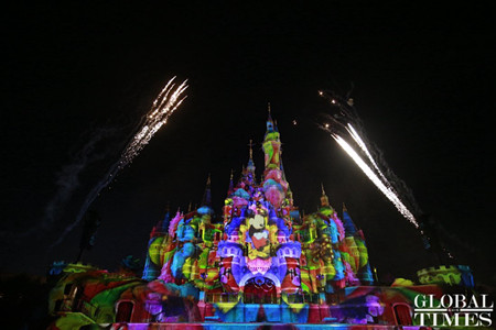 Grand light show was held at Shanghai Disneyland theme park to celebrate its first anniversary on June 16, 2017. Photo: Li Hao/GT Grand light show was held at Shanghai Disneyland theme park to celebrate its first anniversary on June 16, 2017. Photo: Li Hao/GT