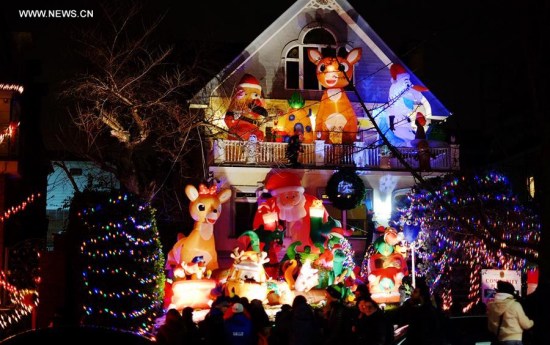 Photo taken on Dec. 16, 2017 shows the Christmas lights and decorations in Dyker Heights of Brooklyn, New York, the United States. (Xinhua/Qin Lang) Photo taken on Dec. 16, 2017 shows the Christmas lights and decorations in Dyker Heights of Brooklyn, New York, the United States. (Xinhua/Qin Lang)