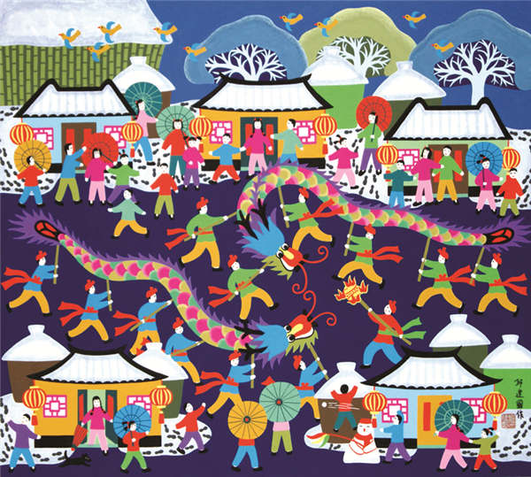 Peasant art is known for its vibrant colors and depiction of traditional Chinese culture and values. Peasant art is known for its vibrant colors and depiction of traditional Chinese culture and values.