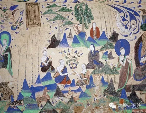 This portrays 500 heroes of the frost practising Buddhism peacefully in the forest. They were abused and their eyes gauged out by officers after they were defeated in the uprising, and then they met a Buddhist who helped them end their sufferings. (Photo/Dunhuang Research Academy) This portrays 500 heroes of the frost practising Buddhism peacefully in the forest. They were abused and their eyes gauged out by officers after they were defeated in the uprising, and then they met a Buddhist who helped them end their sufferings. (Photo/Dunhuang Research Academy)