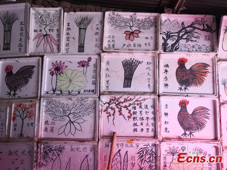 Vegetable seller enjoys hand-drawn price tags 