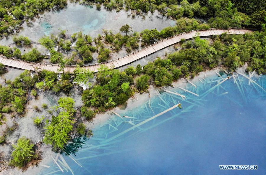 Aerial view of Jiuzhaigou scenic area in Sichuan
