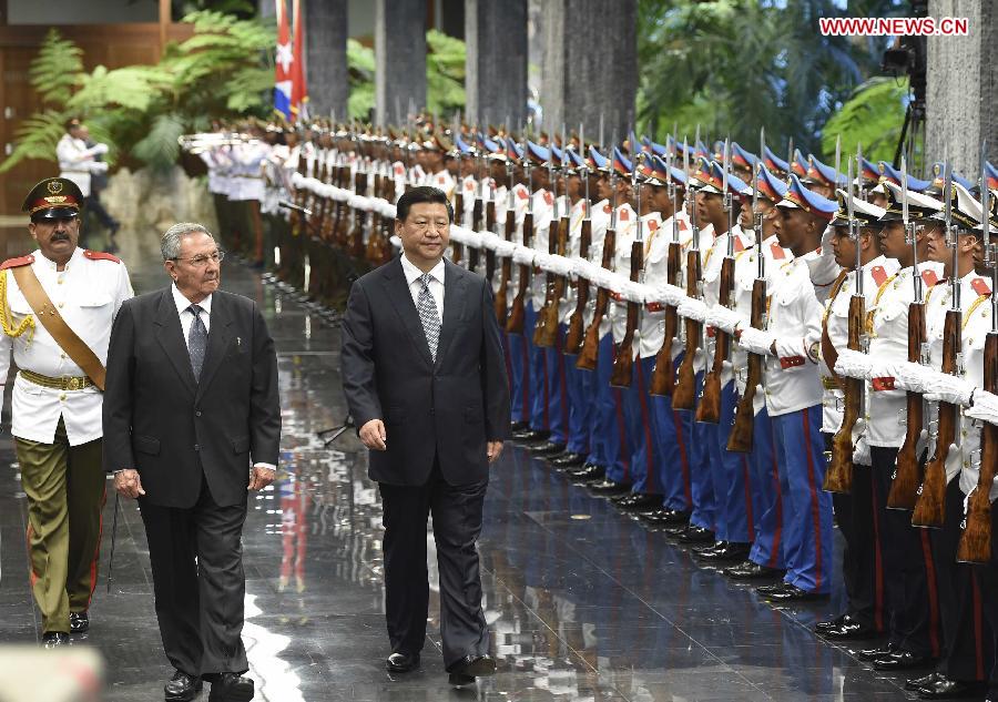 Xi attends welcoming ceremony held by Cuban leader Raul Castro