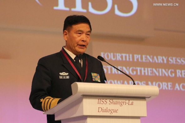 Admiral Sun Jianguo, deputy chief of staff of China's People's Liberation Army (PLA) addresses the fourth plenary session of the Shangri-La Dialogue in Singapore, May 31, 2015. Sun Jianguo elaborated on China's foreign and defense policies. (Photo:Xinhua/Bao Xuelin) Admiral Sun Jianguo, deputy chief of staff of China's People's Liberation Army (PLA) addresses the fourth plenary session of the Shangri-La Dialogue in Singapore, May 31, 2015. Sun Jianguo elaborated on China's foreign and defense policies. (Photo:Xinhua/Bao Xuelin)