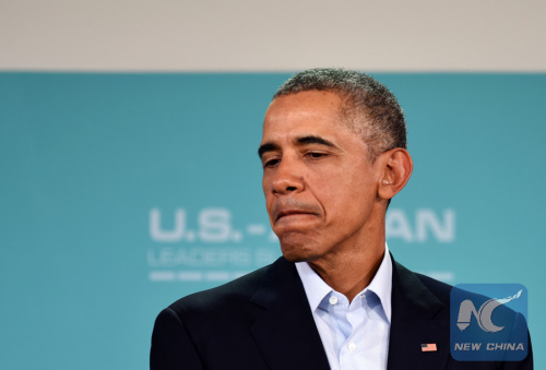 U.S. President Barack Obama speaks at at a press conference after the U.S.-ASEAN Summit in Rancho Mirage, California, the United States, Feb. 16, 2016. (Photo: Xinhua/Yin Bogu) U.S. President Barack Obama speaks at at a press conference after the U.S.-ASEAN Summit in Rancho Mirage, California, the United States, Feb. 16, 2016. (Photo: Xinhua/Yin Bogu)
