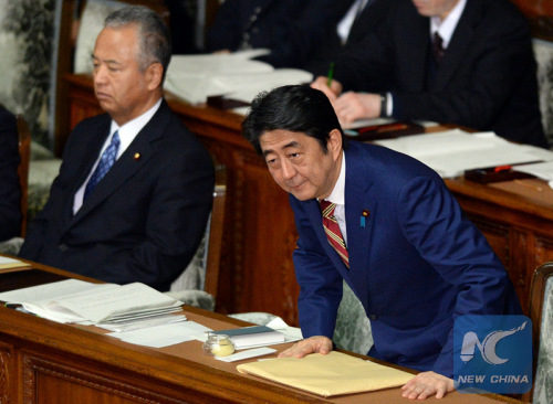 Japanese Prime Minister Shinzo Abe (R) attend a session of the House of Representatives in Tokyo, Japan, on Jan. 22, 2016. (Xinhua/Ma Ping) Japanese Prime Minister Shinzo Abe (R) attend a session of the House of Representatives in Tokyo, Japan, on Jan. 22, 2016. (Xinhua/Ma Ping)