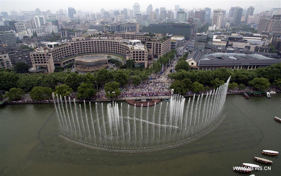File photo taken on May 24, 2016 shows a music fountain in West Lake in Hangzhou, east China's Zhejiang Province. Hangzhou is the host city for the 2016 G20 summit on Sept. 4 and Sept. 5. (Xinhua/Huang Zongzhi) File photo taken on May 24, 2016 shows a music fountain in West Lake in Hangzhou, east China's Zhejiang Province. Hangzhou is the host city for the 2016 G20 summit on Sept. 4 and Sept. 5. (Xinhua/Huang Zongzhi)