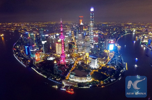 Photo taken on Oct. 4, 2015 shows an aerial night view of Shanghai, east China. (Xinhua) Photo taken on Oct. 4, 2015 shows an aerial night view of Shanghai, east China. (Xinhua)