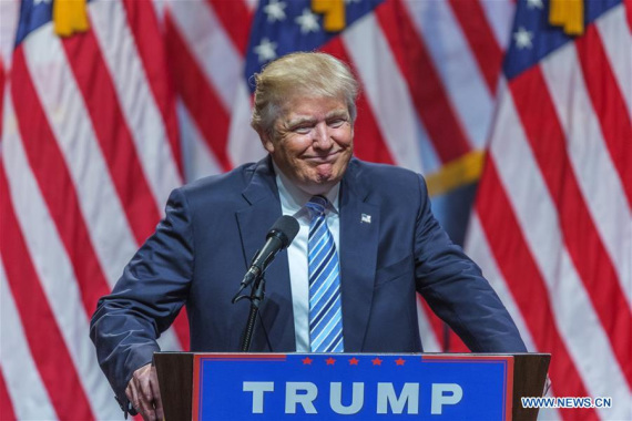 File photo taken on July 16, 2016 shows U.S. Republican presidential candidate Donald Trump attends a campaign event in New York, the United States. (Photo: Xinhua/Li Muzi) File photo taken on July 16, 2016 shows U.S. Republican presidential candidate Donald Trump attends a campaign event in New York, the United States. (Photo: Xinhua/Li Muzi)