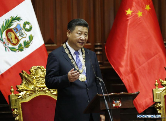 Chinese President Xi Jinping delivers a speech at the Peruvian Congress in Lima, Peru, Nov. 21, 2016. (Photo: Xinhua/Ju Peng) Chinese President Xi Jinping delivers a speech at the Peruvian Congress in Lima, Peru, Nov. 21, 2016. (Photo: Xinhua/Ju Peng)