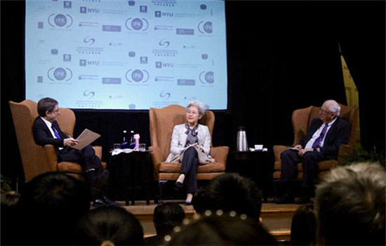 Fu Ying (middle) at a China-US forum on Thursday held by New York University (NYU) and the China-US Exchange Foundation at the NYU Law School.(Photo by Hezi Jiang with chinadaily.com.cn) Fu Ying (middle) at a China-US forum on Thursday held by New York University (NYU) and the China-US Exchange Foundation at the NYU Law School.(Photo by Hezi Jiang with chinadaily.com.cn)