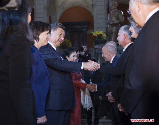 Chinese President Xi Jinping attends a welcome ceremony held by all members of the Swiss Federal Council in Bern, Switzerland, Jan. 15, 2017. (Xinhua/Xie Huanchi) Chinese President Xi Jinping attends a welcome ceremony held by all members of the Swiss Federal Council in Bern, Switzerland, Jan. 15, 2017. (Xinhua/Xie Huanchi)