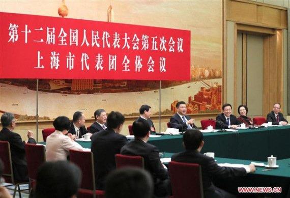 Chinese President Xi Jinping joins a panel discussion with deputies to the 12th National People's Congress (NPC) from Shanghai Municipality at the annual session of the NPC in Beijing, capital of China, March 5, 2017. (Xinhua/Lan Hongguang) Chinese President Xi Jinping joins a panel discussion with deputies to the 12th National People's Congress (NPC) from Shanghai Municipality at the annual session of the NPC in Beijing, capital of China, March 5, 2017. (Xinhua/Lan Hongguang)