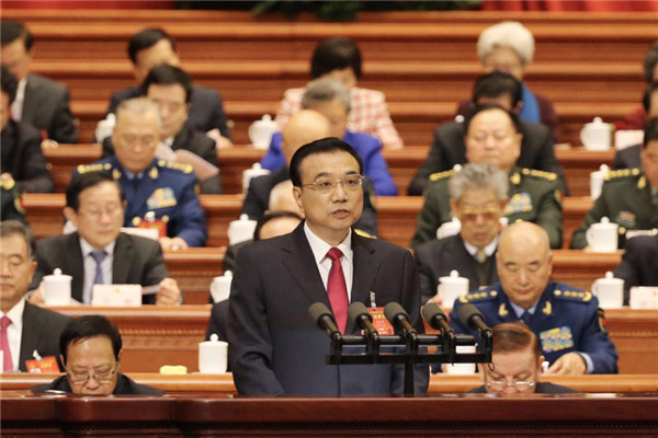 Premier Li Keqiang delivers the Government Work Report during the opening meeting of the fifth session of the 12th National People's Congress at the Great Hall of the People in Beijing, March 5, 2017. (Photo by Xu Jingxing/China Daily)