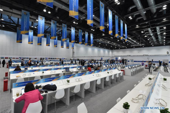 Photo taken on May 12, 2017 shows a scene of the media center of the Belt and Road Forum for International Cooperation in Beijing, capital of China. The media center was put into operation on Friday. (Xinhua/Li He) Photo taken on May 12, 2017 shows a scene of the media center of the Belt and Road Forum for International Cooperation in Beijing, capital of China. The media center was put into operation on Friday. (Xinhua/Li He)