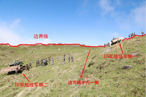 This photo shows Indian border troops crossing the mutually-recognized boundary at the Sikkim section and entering China. (Photo/fmprc.gov.cn) This photo shows Indian border troops crossing the mutually-recognized boundary at the Sikkim section and entering China. (Photo/fmprc.gov.cn)