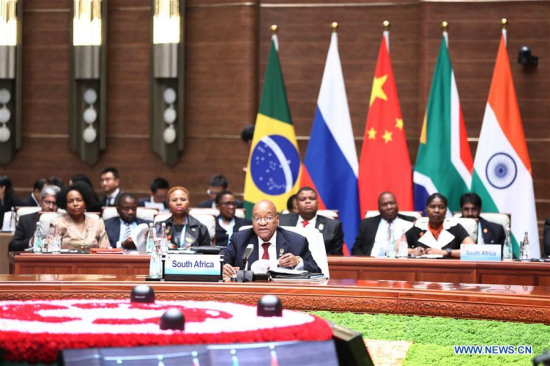 South African President Jacob Zuma speaks at the ninth BRICS summit in Xiamen, southeast China's Fujian Province, Sept. 4, 2017. (Xinhua/Ju Peng)