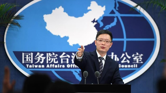 An Fengshan, spokesperson for the Taiwan Affairs Office of the State Council, addresses a regular press conference on Sept. 13, 2017. (Photo/CGTN) An Fengshan, spokesperson for the Taiwan Affairs Office of the State Council, addresses a regular press conference on Sept. 13, 2017. (Photo/CGTN)