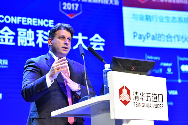 Aaron Karczmer, executive vice-president of Paypal, makes a speech on the 2nd China Fintech Conference Agenda held in Beijing on Sept 17, 2017.(Photo provided to chinadaily.com.cn) Aaron Karczmer, executive vice-president of Paypal, makes a speech on the 2nd China Fintech Conference Agenda held in Beijing on Sept 17, 2017.(Photo provided to chinadaily.com.cn)