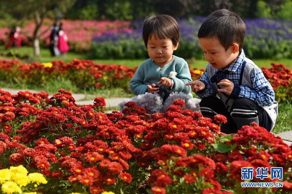 Two children look at red and yellow chrysanthemums at a park in Changchun, capital city of Jilin province, on Oct 2. (Photo by Zhang Nan/Xinhua) Two children look at red and yellow chrysanthemums at a park in Changchun, capital city of Jilin province, on Oct 2. (Photo by Zhang Nan/Xinhua)