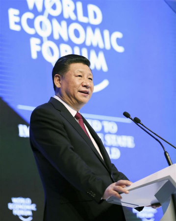 Chinese President Xi Jinping delivers a keynote speech at the opening of the 2017 annual meeting of the World Economic Forum (WEF) in Davos, Switzerland, Jan. 17, 2017. (Xinhua/Lan Hongguang)