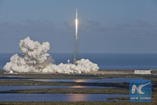 A SpaceX Falcon Heavy rocket lifts off from Florida's Kennedy Space Center, the United States, Feb. 6, 2018. (Xinhua/NASA)
